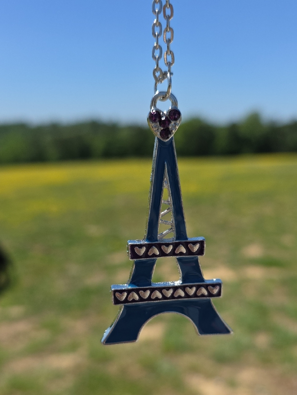 Eiffel Tower Blue And Purple Pendant Necklace And Earring Set